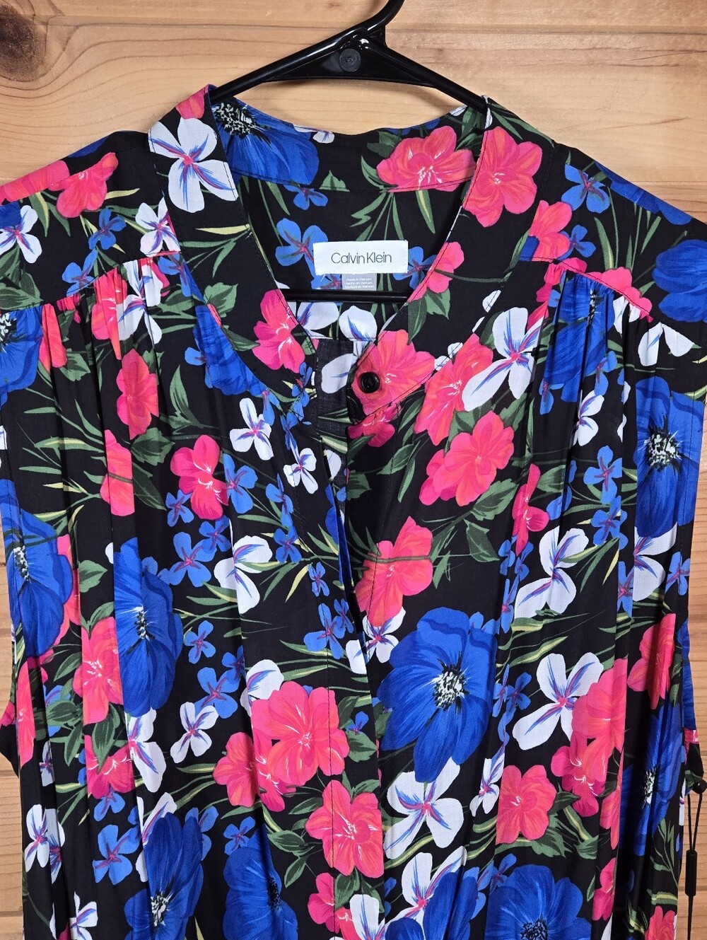 Calvin Klein Belted Floral Midi Shirt Dress Pockets 20 Black Blue Pink NWT